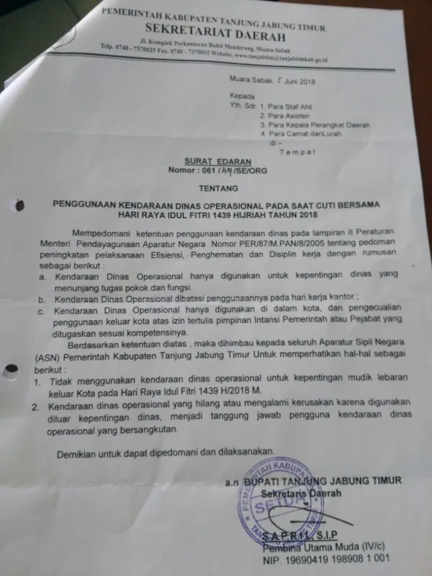 Tegas, Mobil Dinas Dilarang Mudik